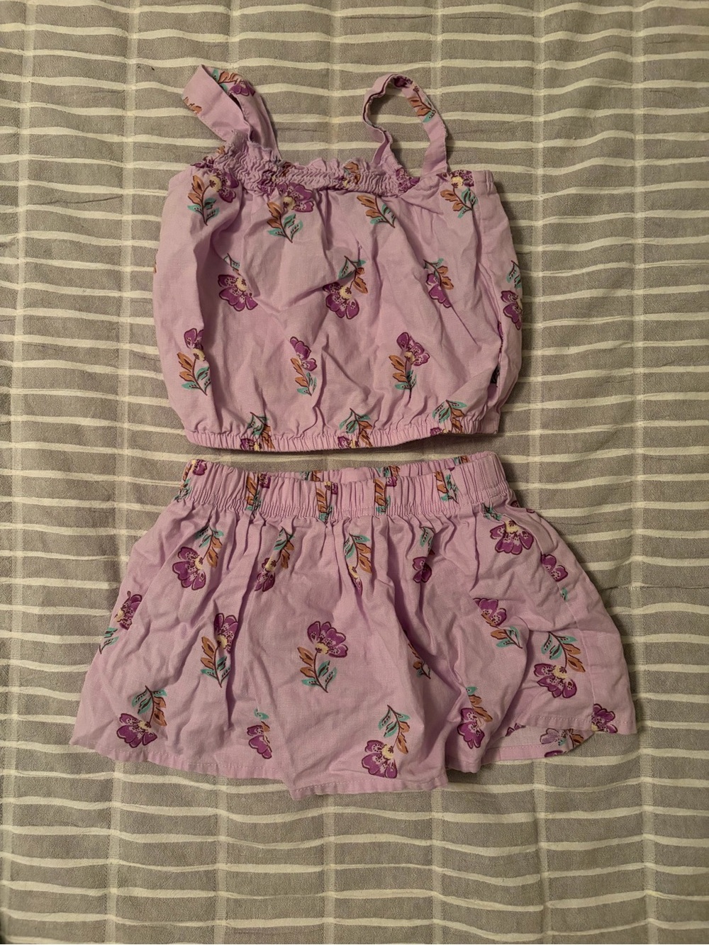 Girls' Lavender Floral Two-Piece Tank & Skirt Set